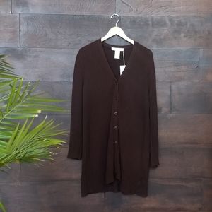 Long Dark Brown Cotton Knit Cardigan
